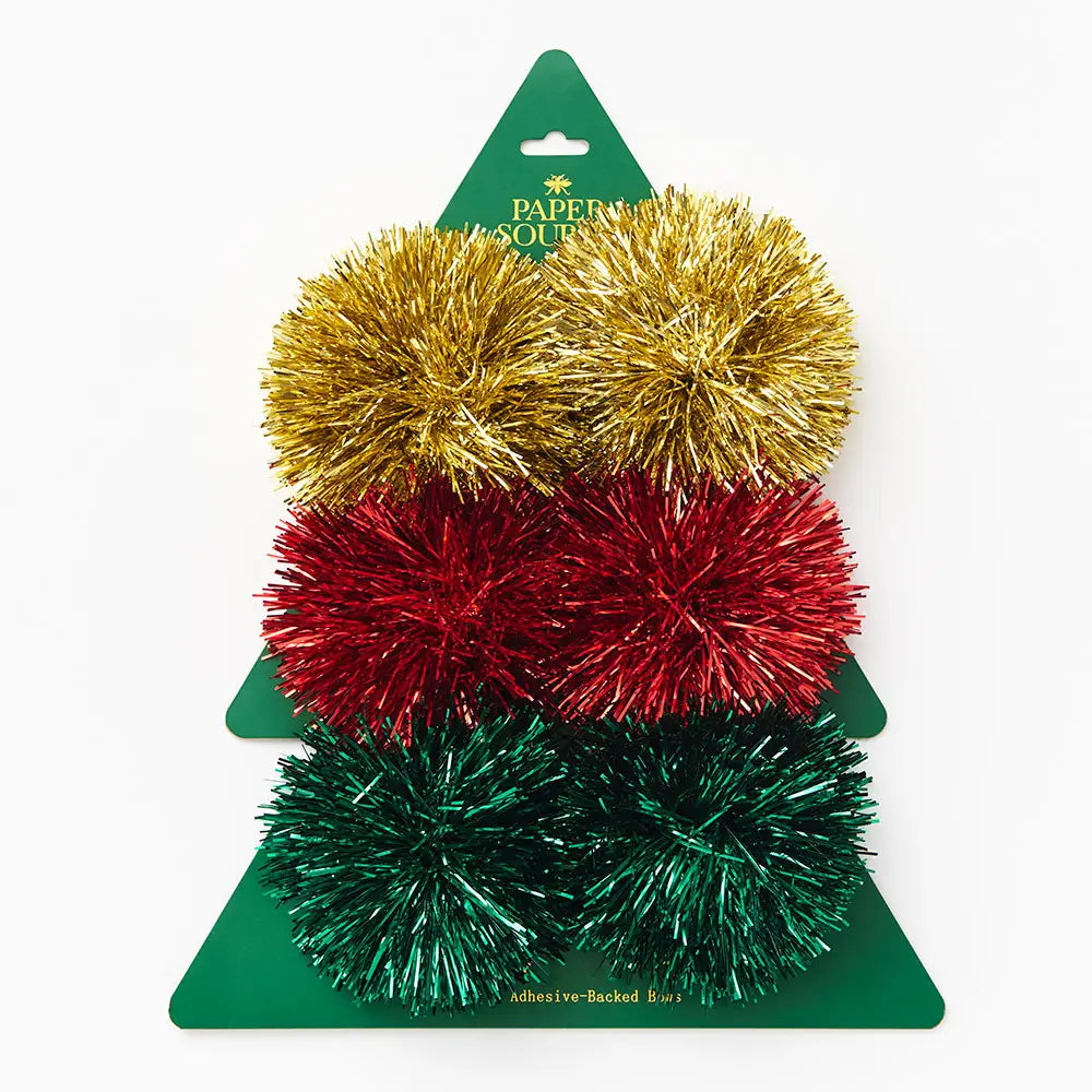 Tinsel Pom Pom Bow - Holiday Assorted Set