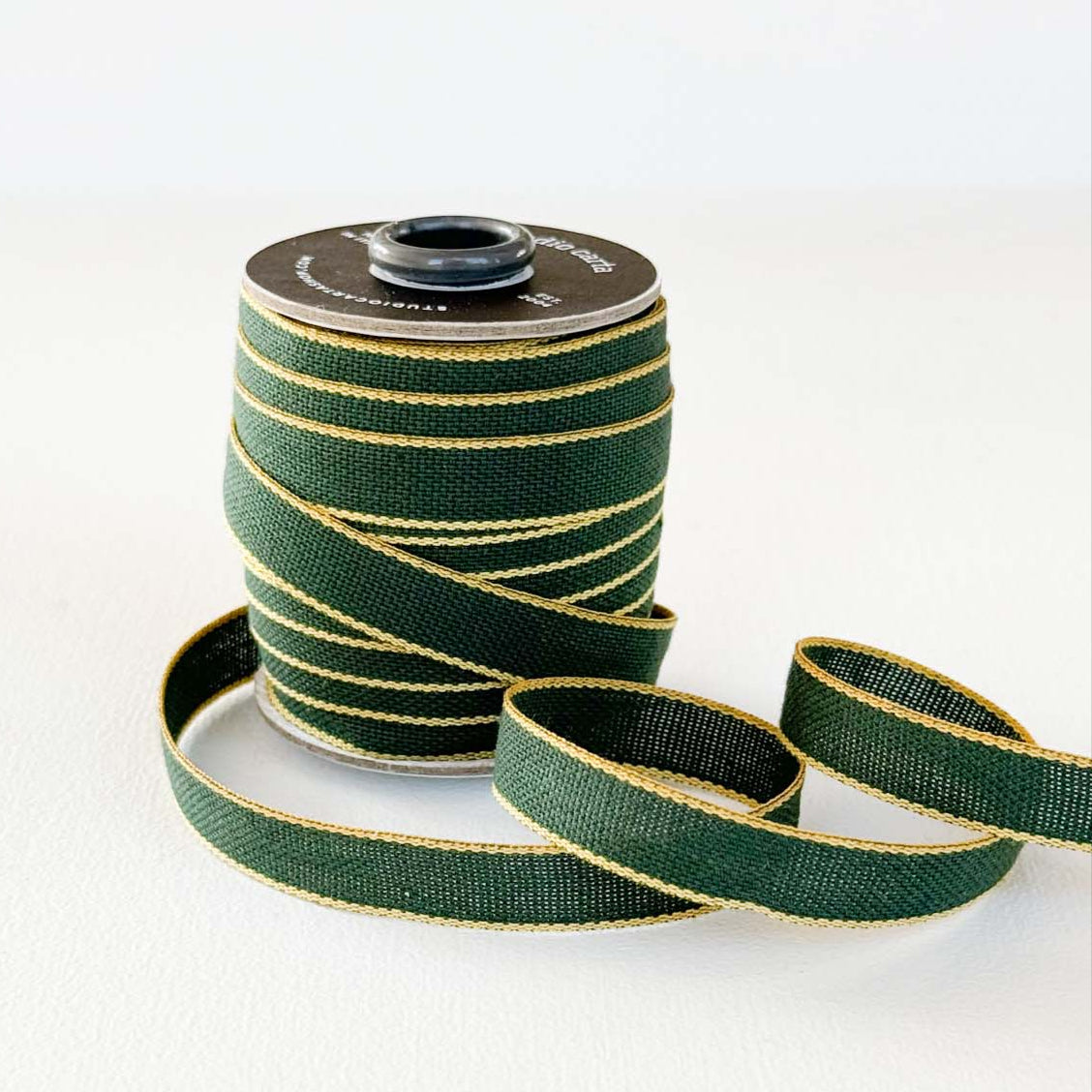 Metallic Edge Cotton Ribbon - Evergreen &amp; Gold