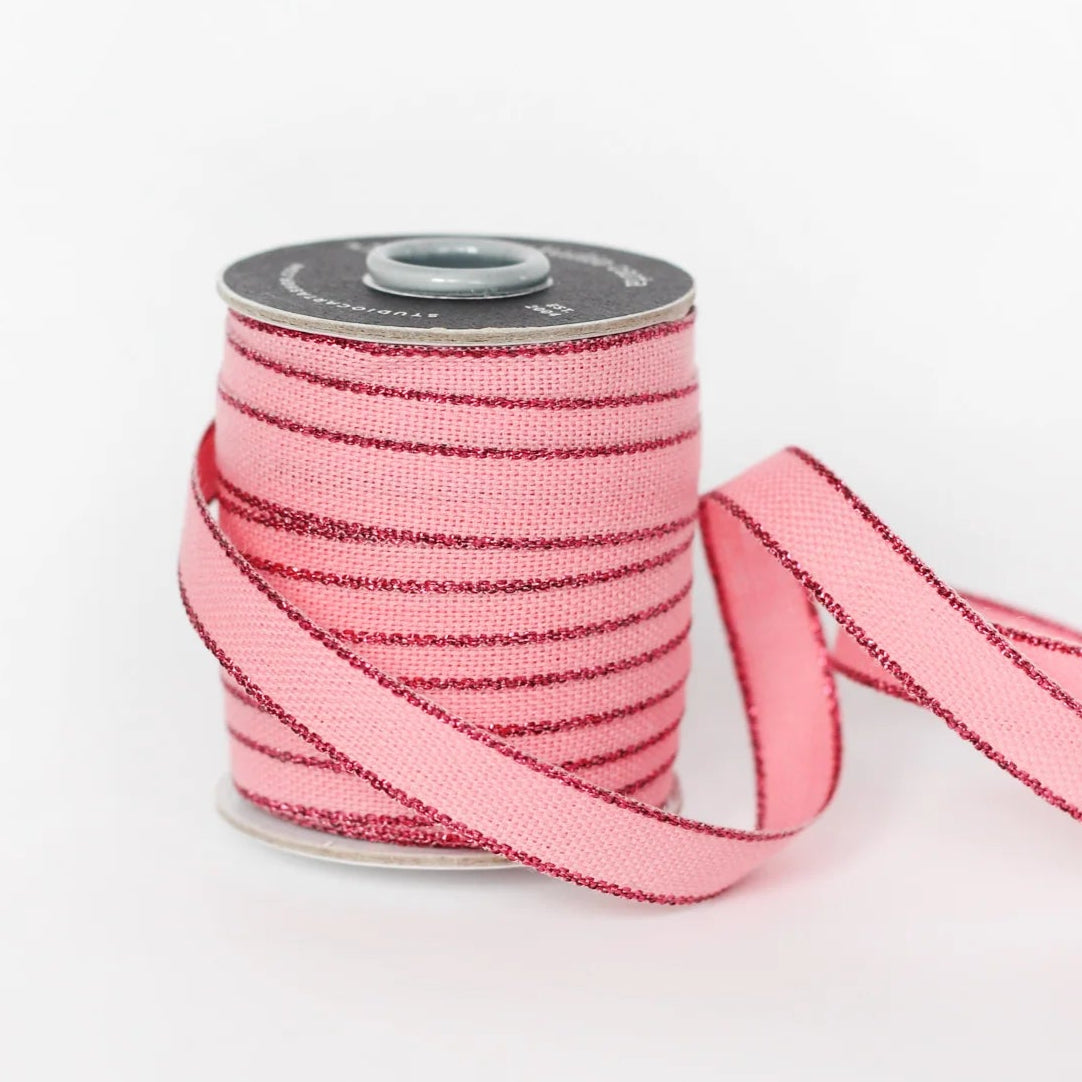 Metallic Edge Cotton Ribbon - Pink &amp; Red