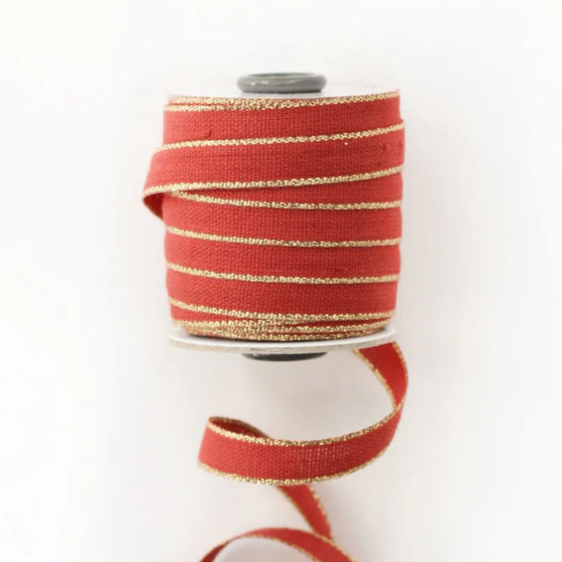 Metallic Edge Cotton Ribbon - Red &amp; Gold