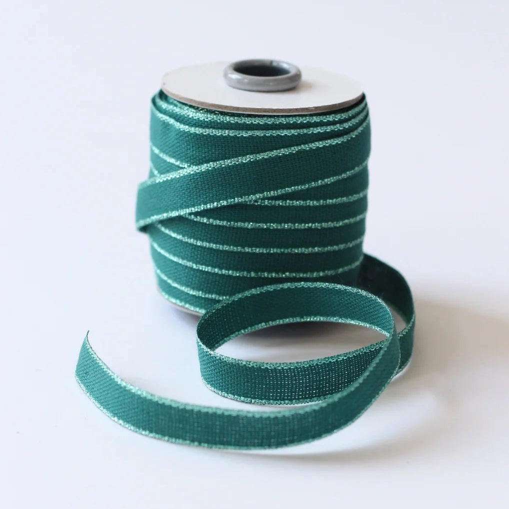 Glitter Edge Cotton Ribbon - Jade & Aqua