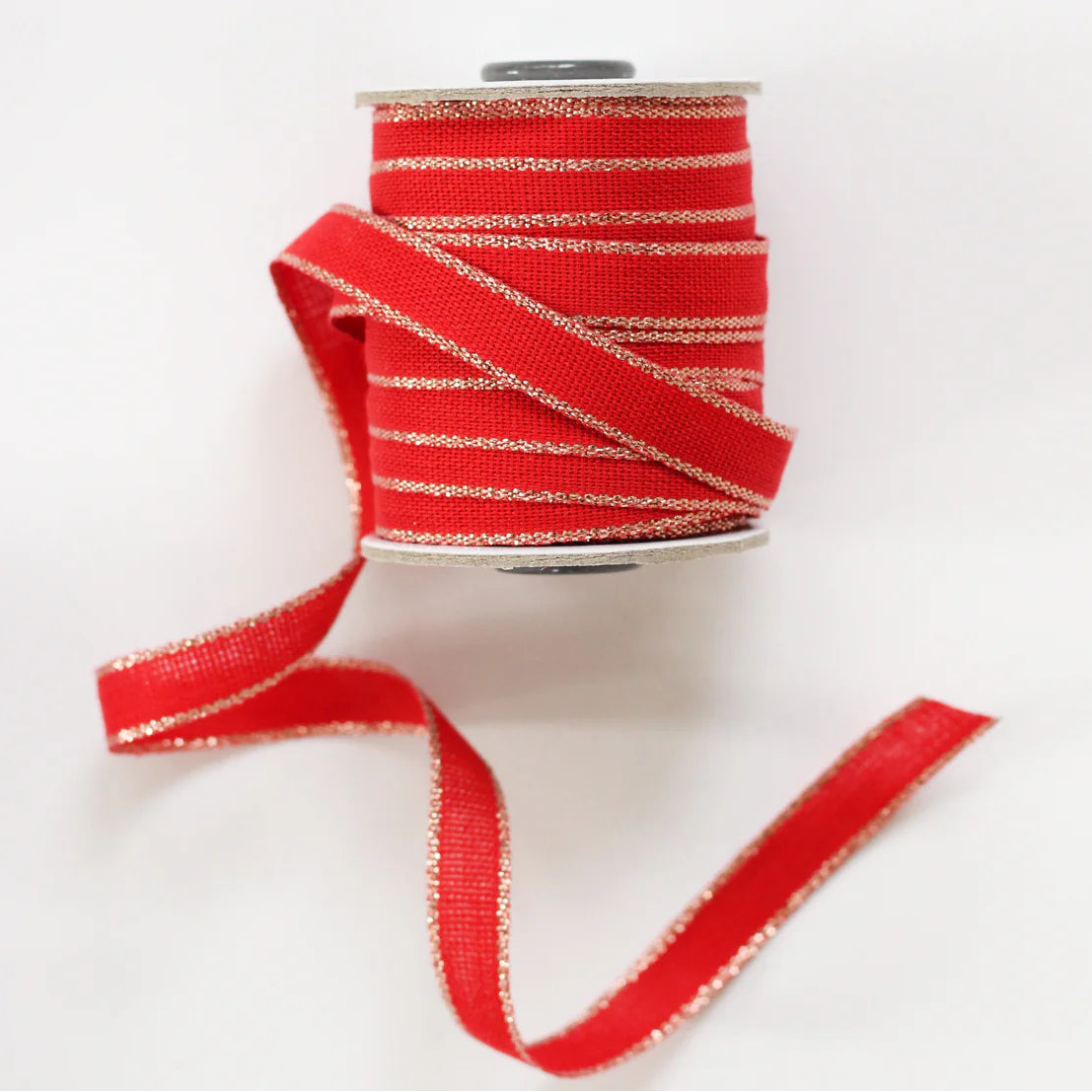 Glitter Edge Cotton Ribbon - Red & Rose Gold