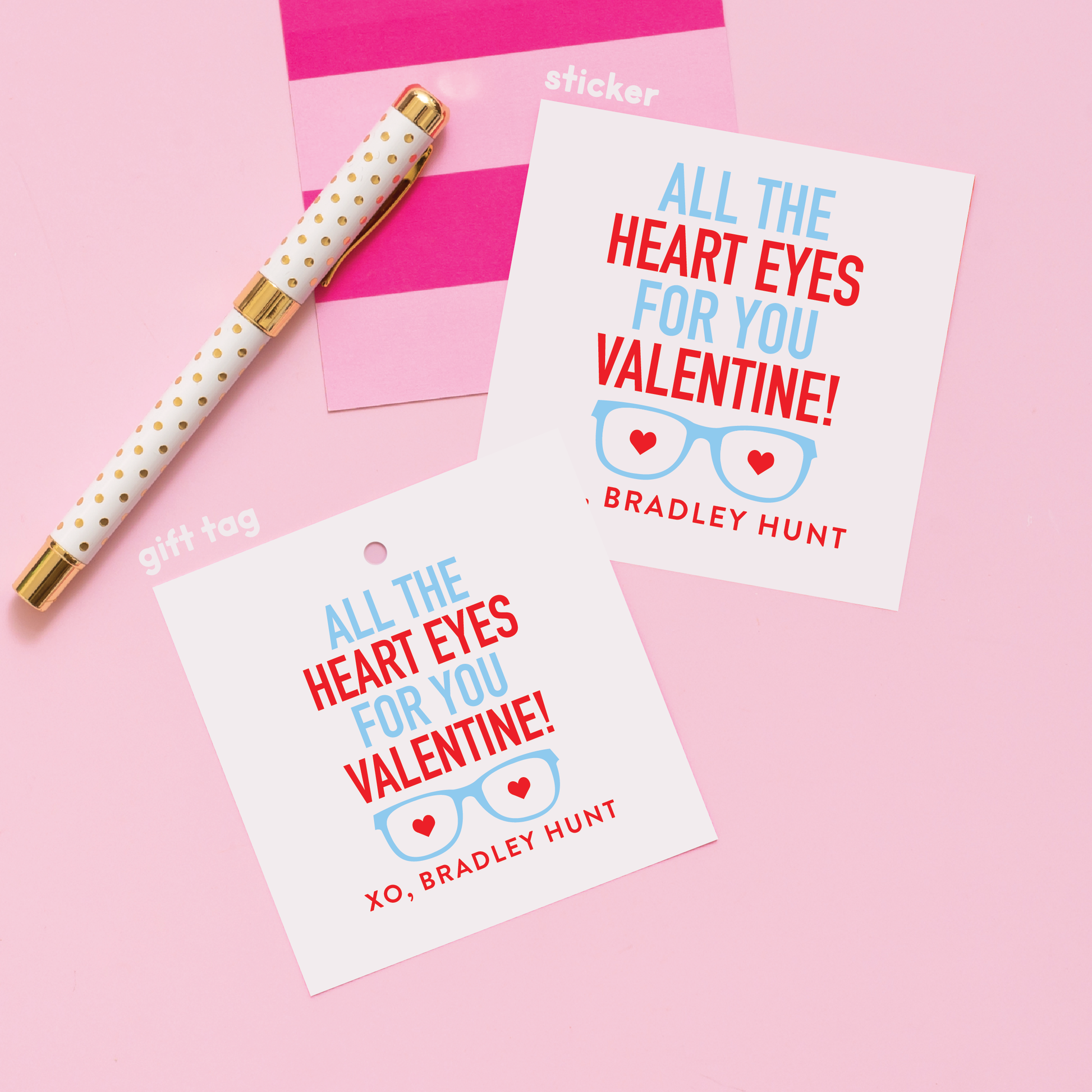 Heart Eyes Blue Valentine's Stickers or Gift Tags