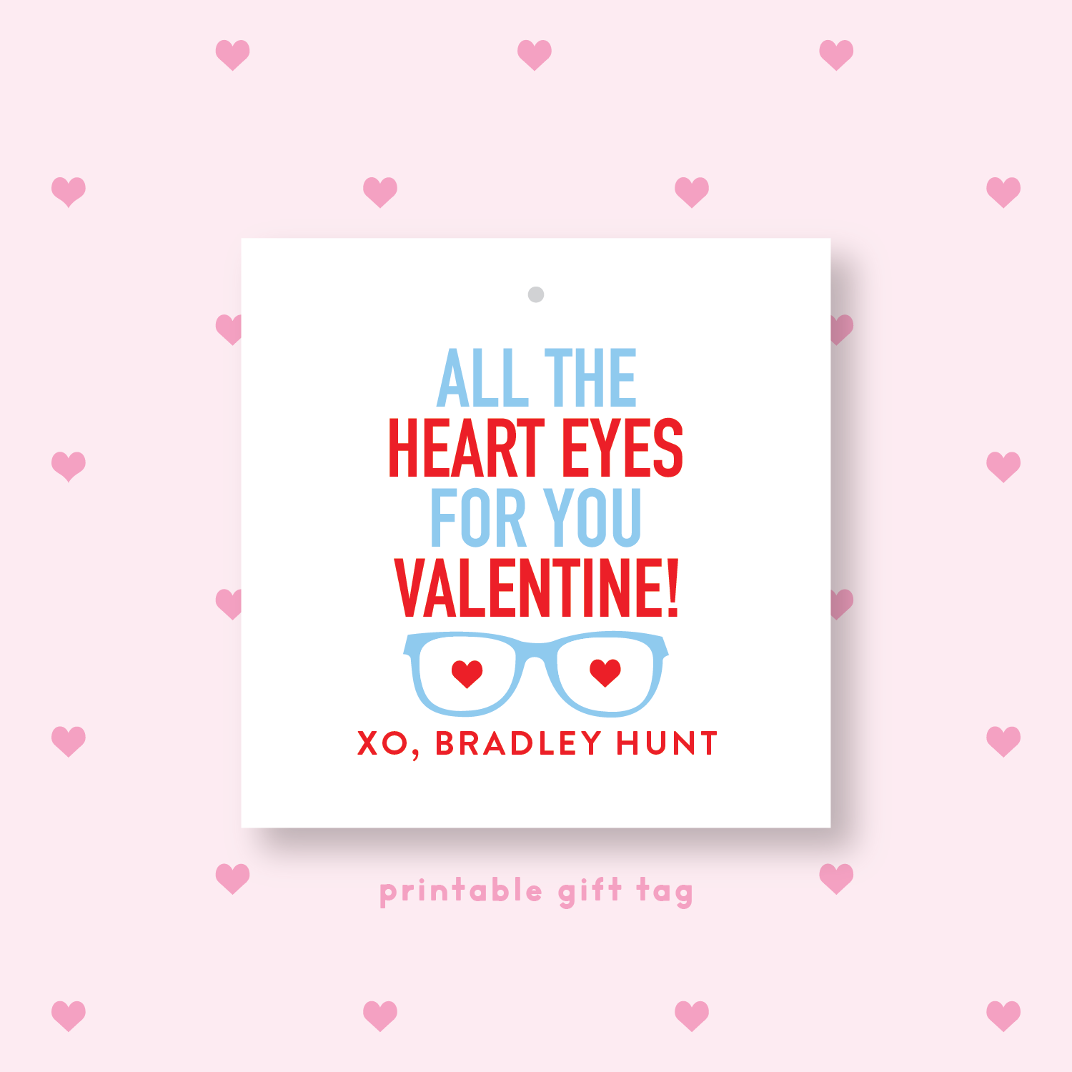 PRINTABLE Heart Eyes Gift Tag or Sticker Blue