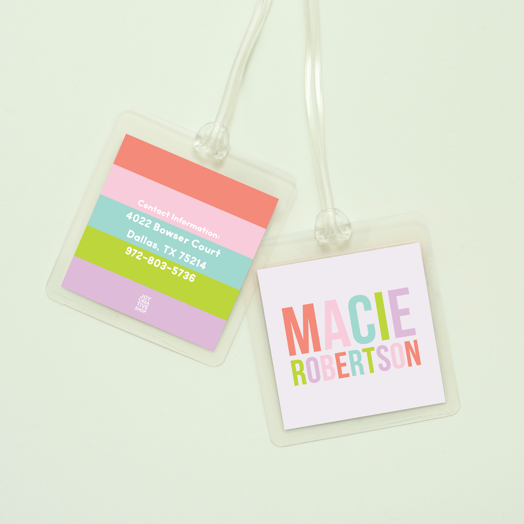 Multicolored Personalized Bag Tag - Pinks - Joy Creative Shop