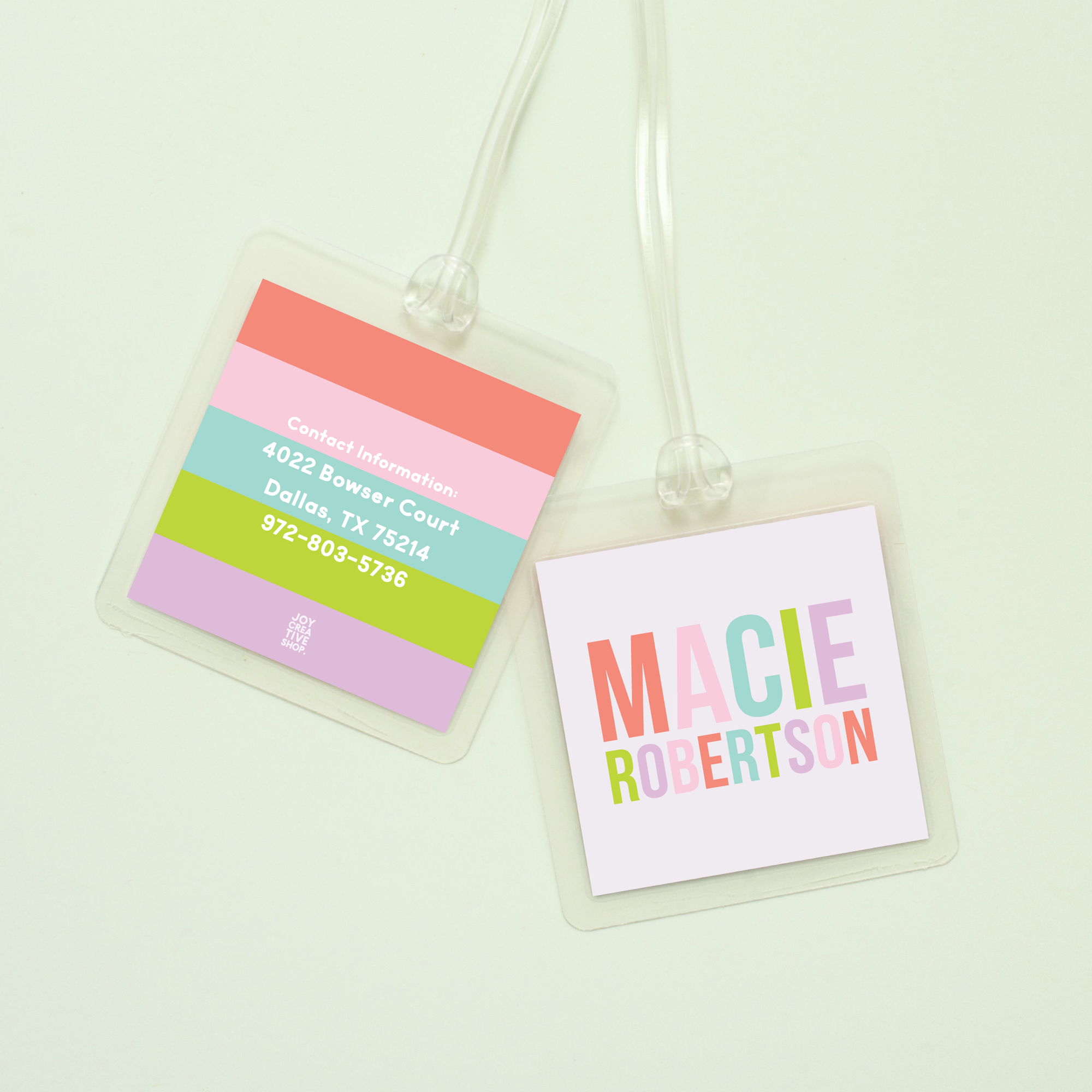 Multicolored Personalized Bag Tag - Pinks - Joy Creative Shop