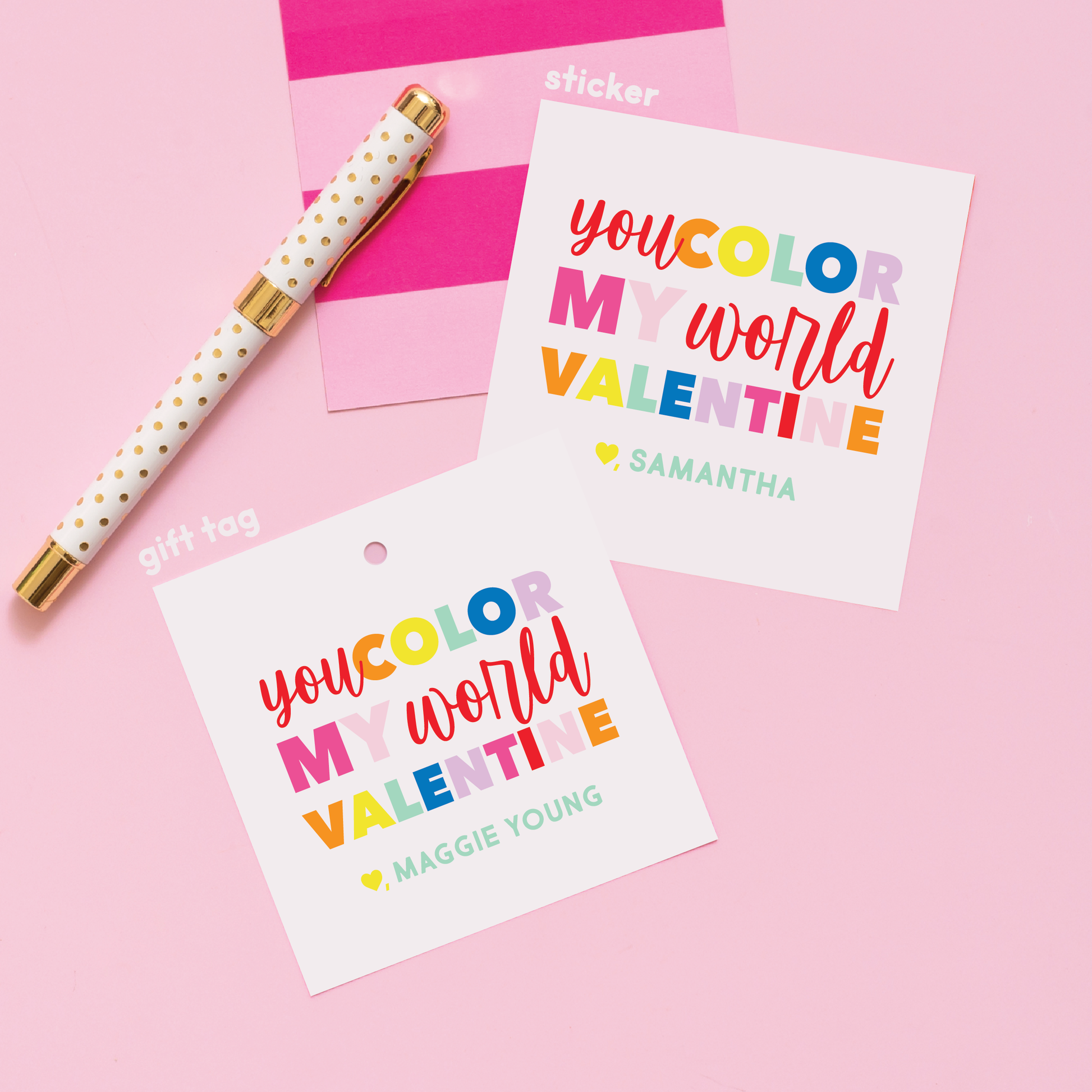 You Color My World - Rainbow Valentine's Stickers or Gift Tags