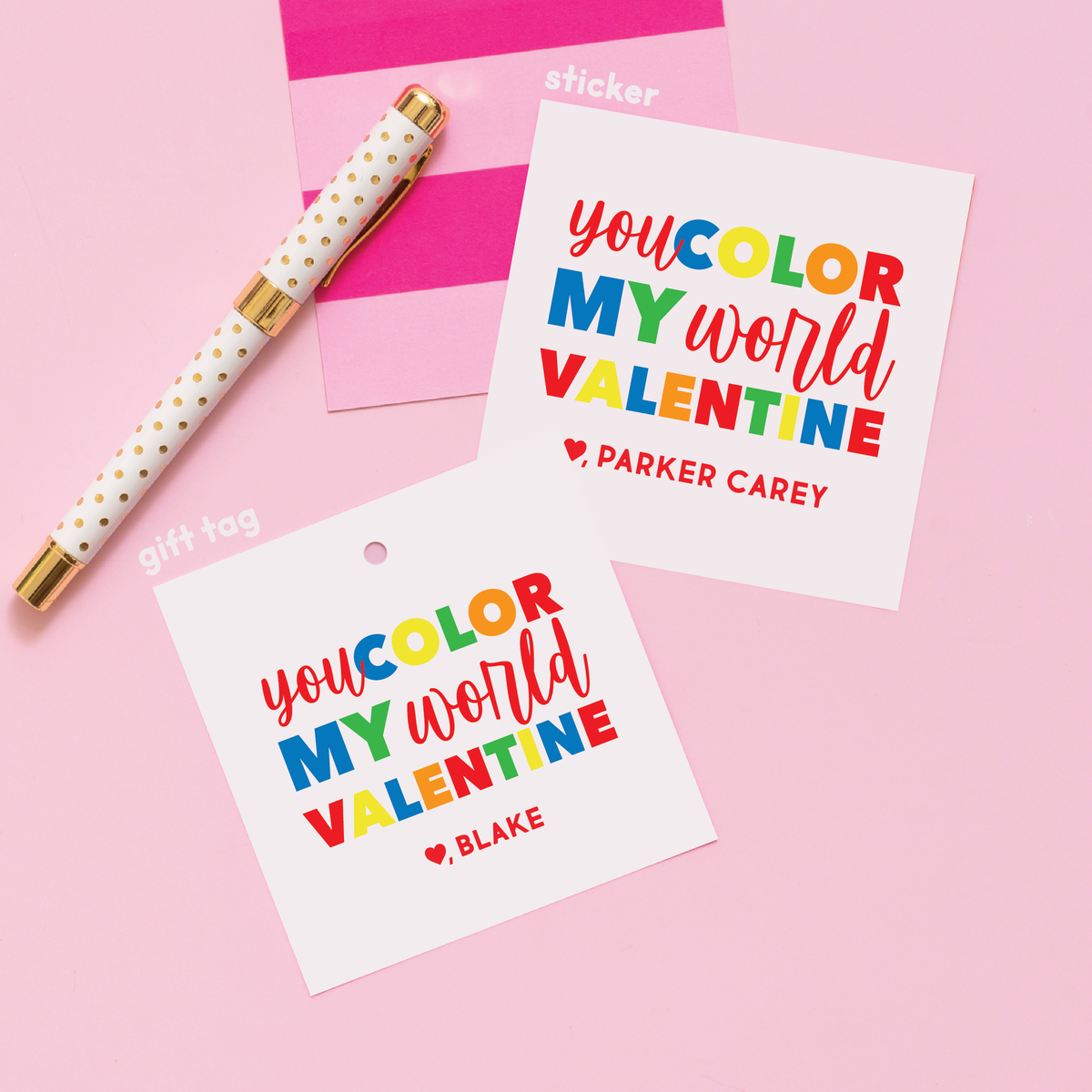 You Color My World - Primary Valentine&#39;s Stickers or Gift Tags