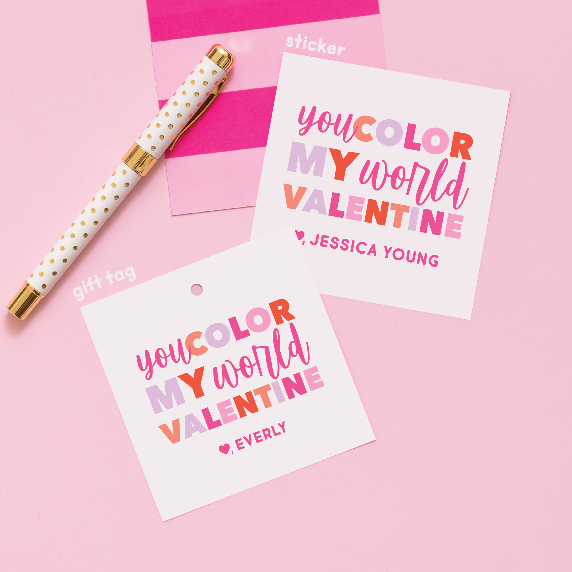 You Color My World - Pink Valentine's Stickers or Gift Tags