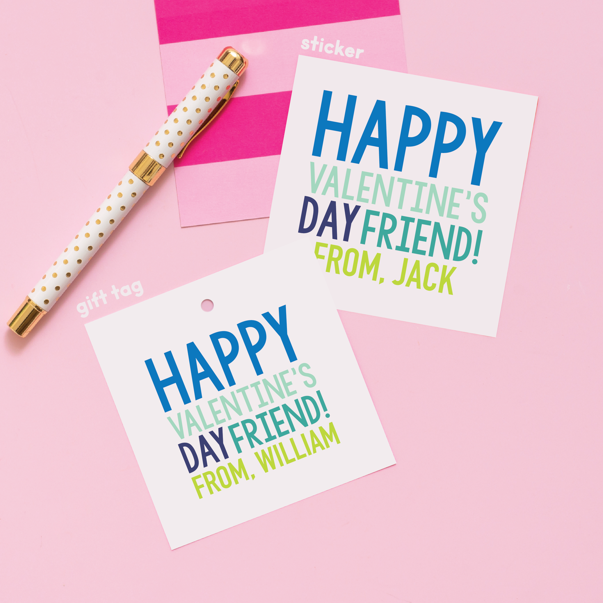 Happy Valentine's Day Friend Stickers or Gift Tags Blue