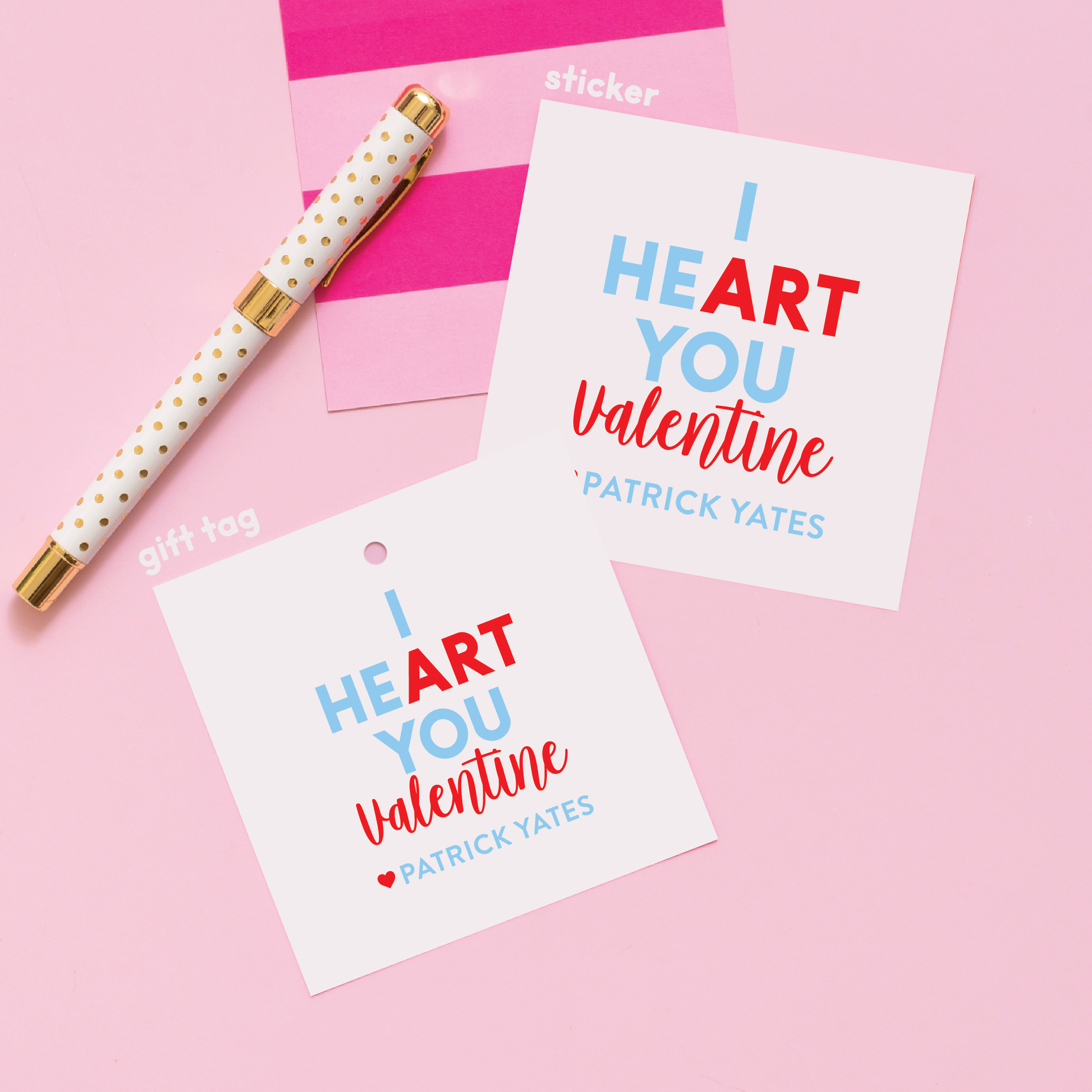 Art Valentine's Stickers or Gift Tags Blue