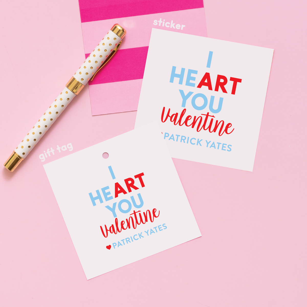 Art Valentine&#39;s Stickers or Gift Tags Blue