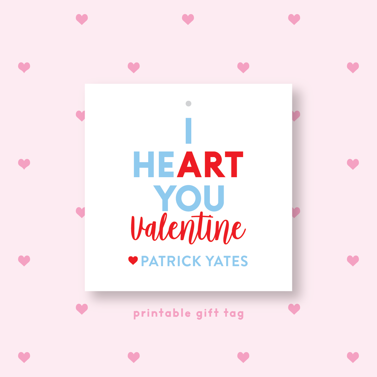 PRINTABLE Art Valentine&#39;s Gift Tag or Sticker Blue