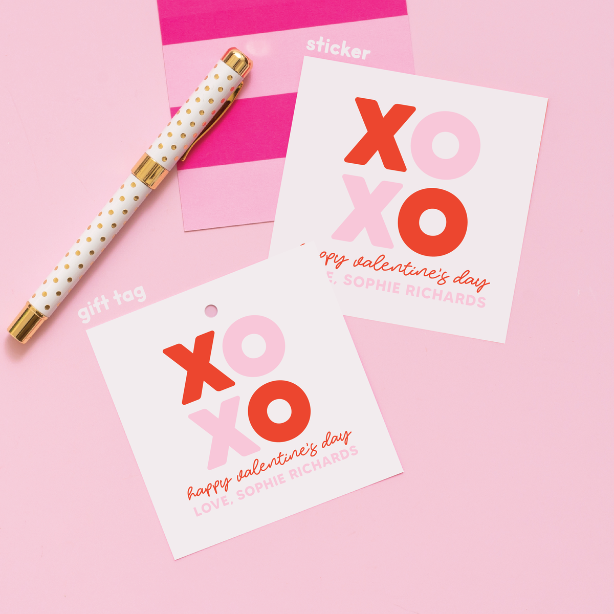 XOXO Valentine&#39;s Stickers or Gift Tags