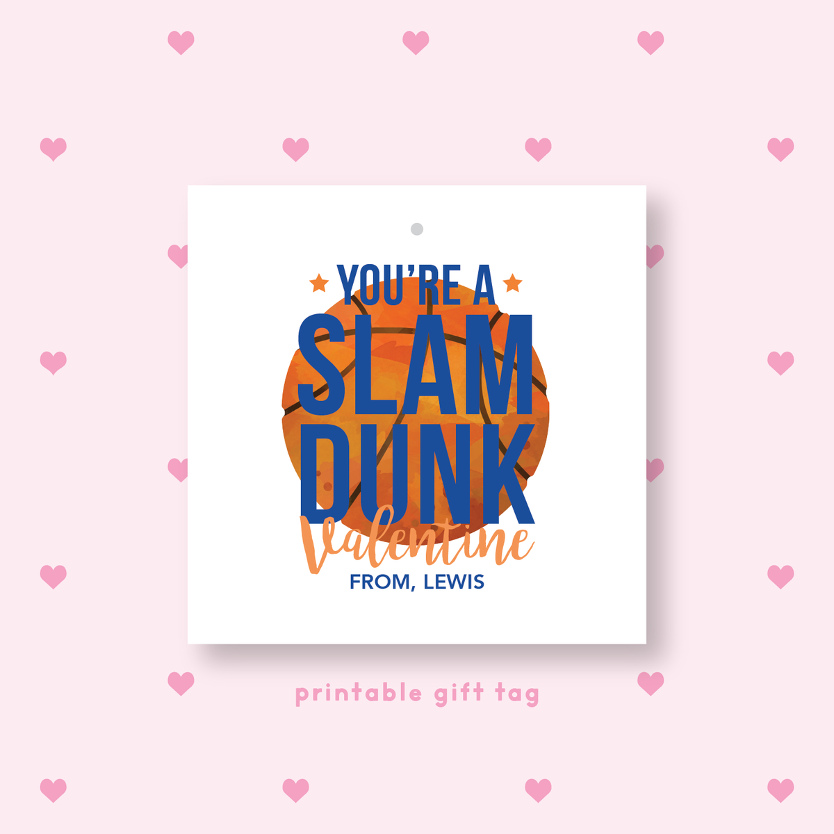 PRINTABLE Customized Basketball Valentine&#39;s Gift Tag or Sticker