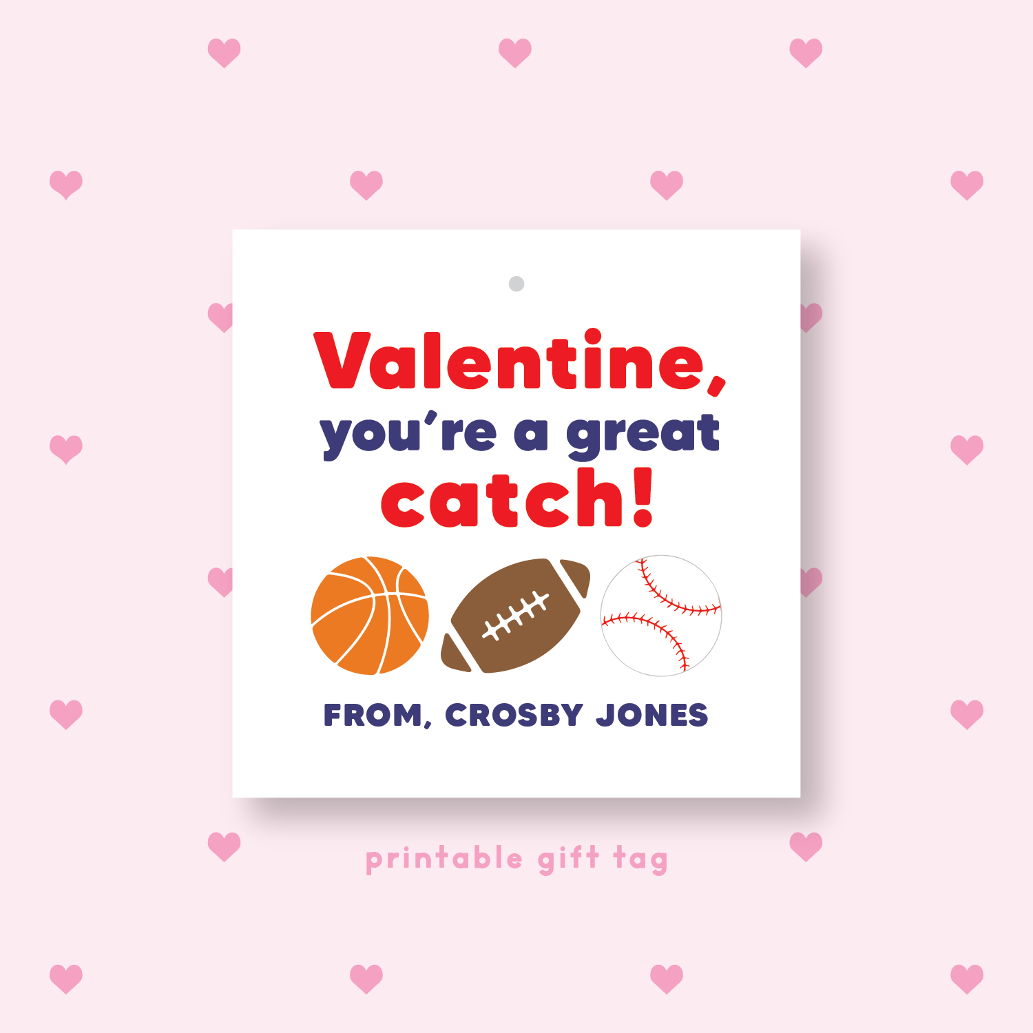 PRINTABLE Sports Valentine's Gift Tag or Sticker
