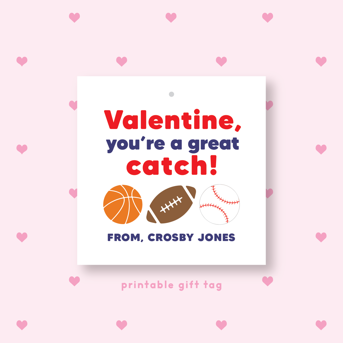PRINTABLE Sports Valentine&#39;s Gift Tag or Sticker