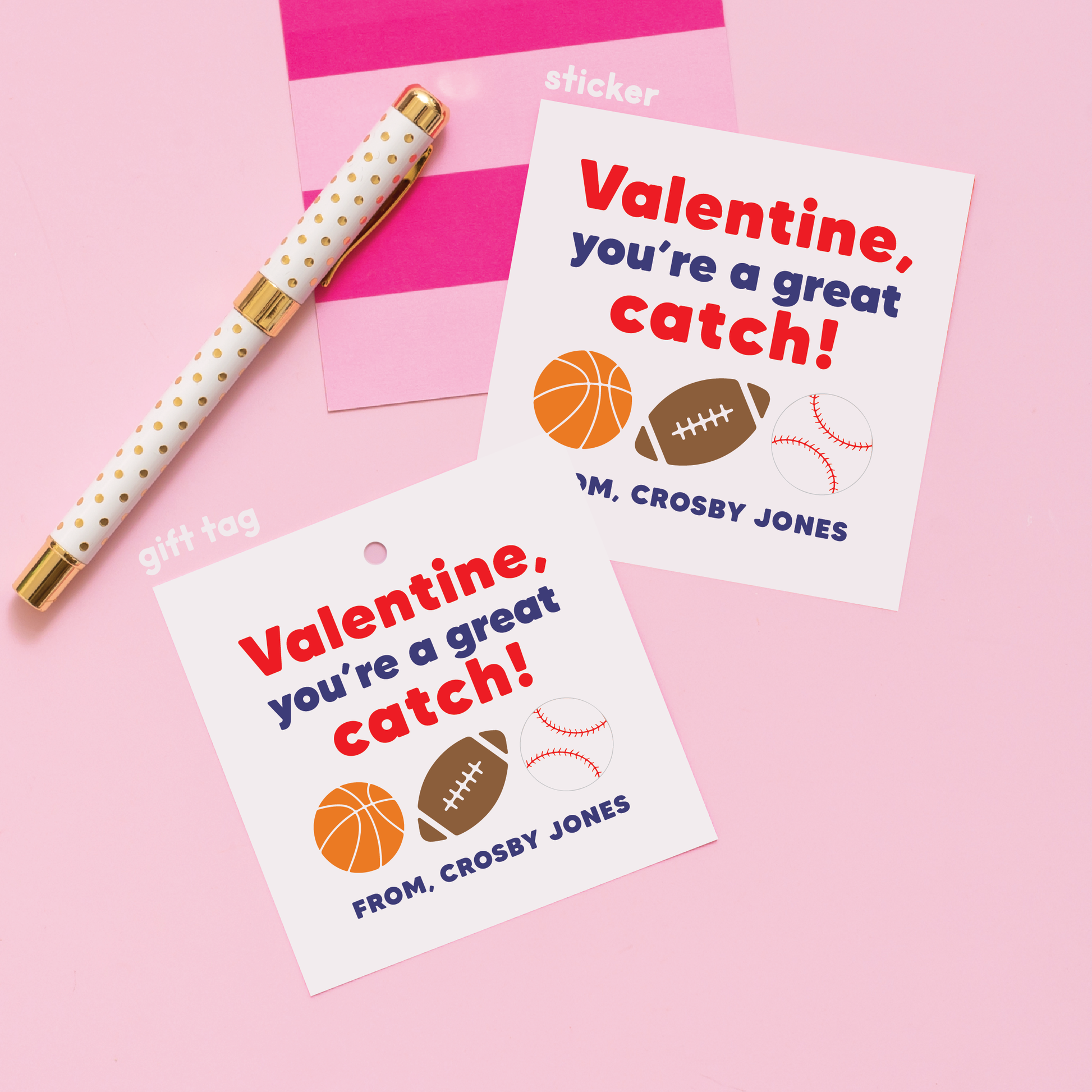 Sports Valentine's Stickers or Gift Tags