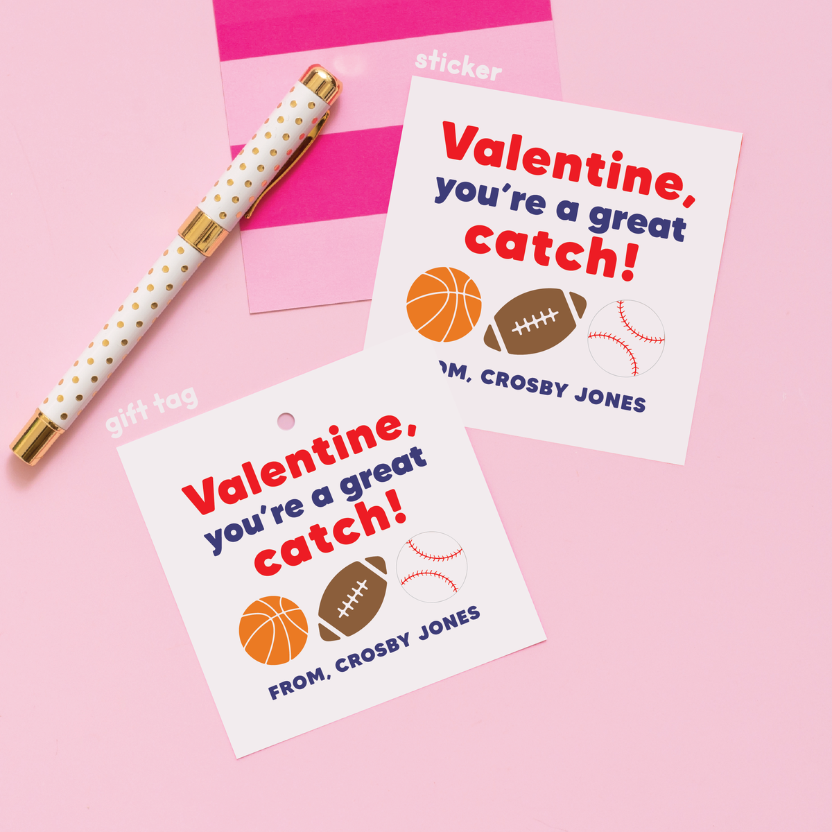 Sports Valentine&#39;s Stickers or Gift Tags