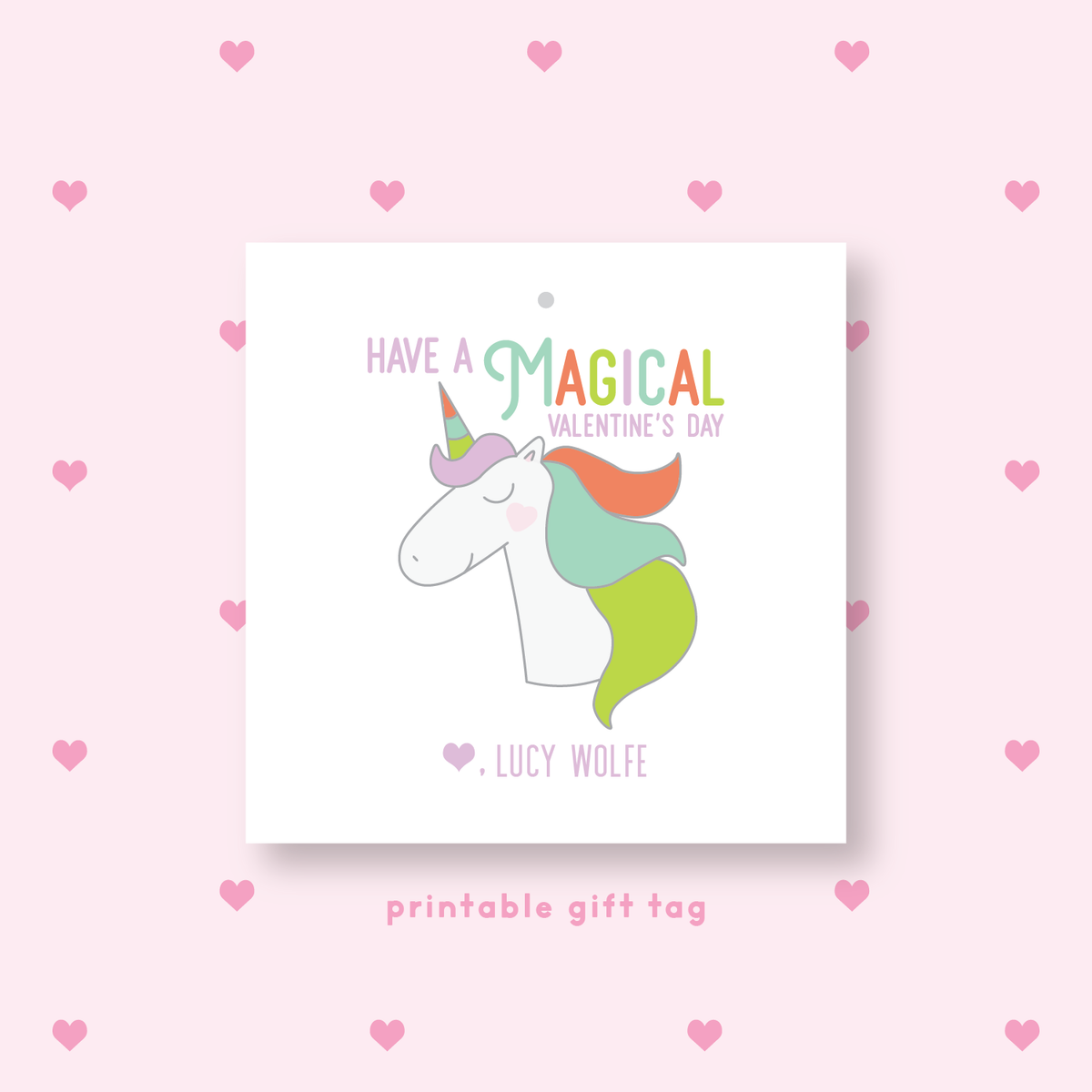 PRINTABLE Customized Unicorn Valentine&#39;s Gift Tag or Sticker - Joy Creative Shop