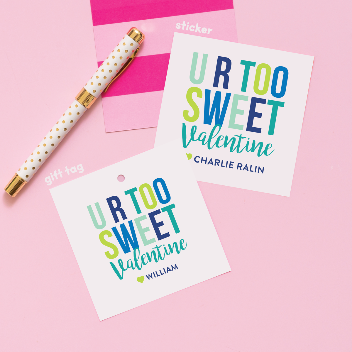 U R Too Sweet Blue Valentine&#39;s Stickers or Gift Tags - Joy Creative Shop