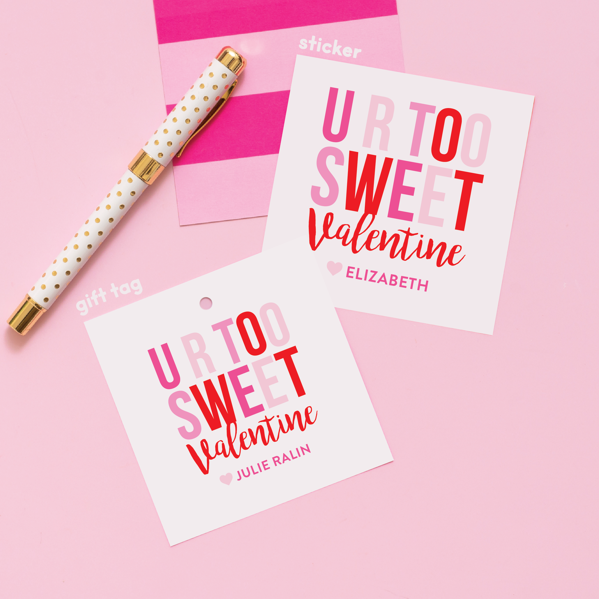 U R Too Sweet Pink Valentine's Stickers or Gift Tags - Joy Creative Shop