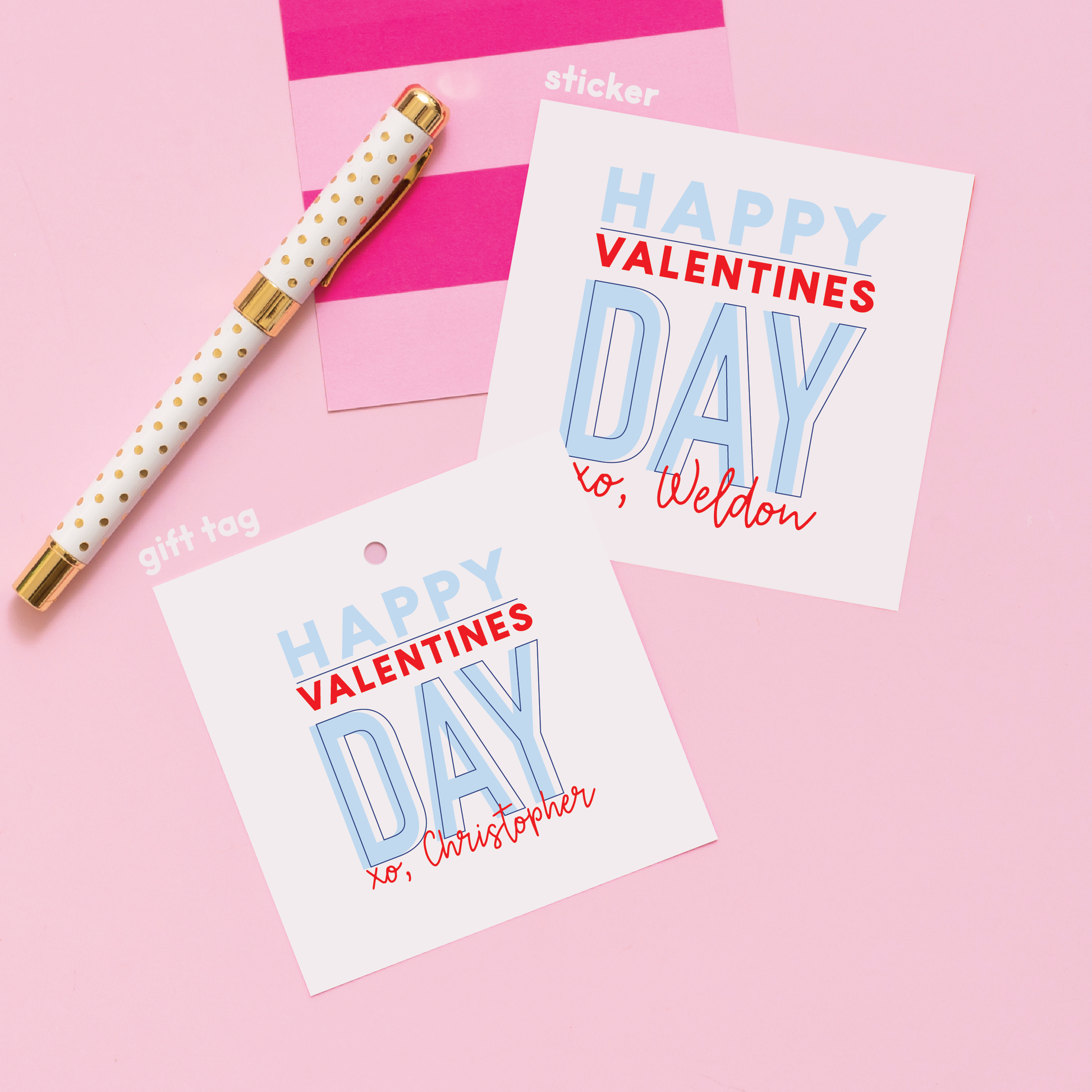 Happy Valentine's Day Stickers or Gift Tags Blue
