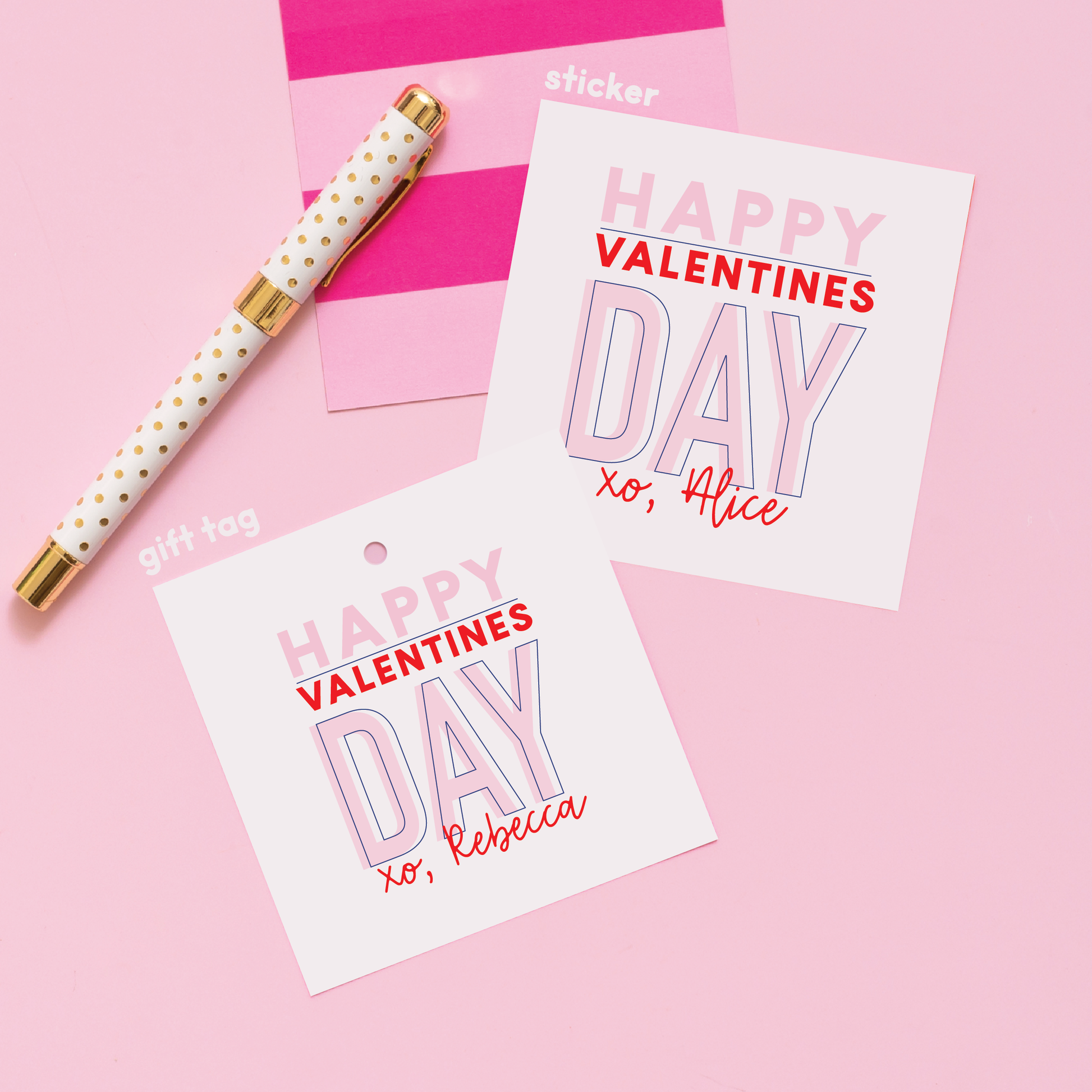 Happy Valentine's Day Stickers or Gift Tags Pink