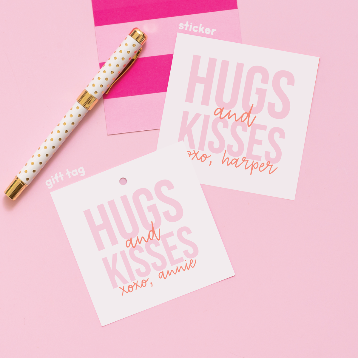 Hugs and Kisses Stickers or Gift Tags - Joy Creative Shop