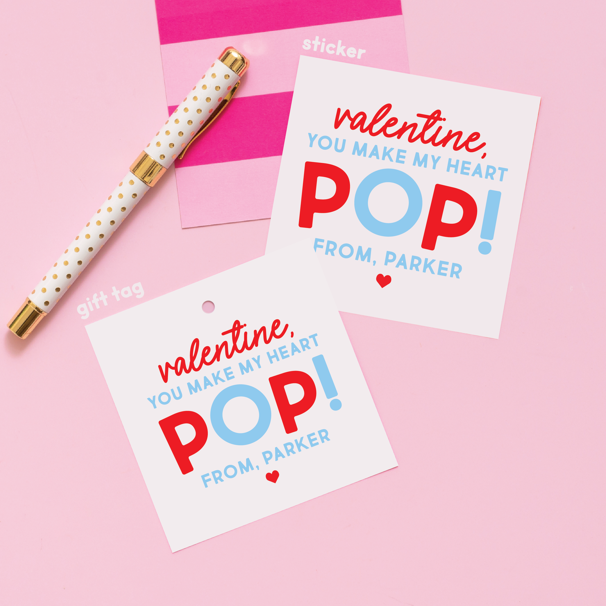 Pop It or Popcorn Valentine's Stickers or Gift Tags Blue