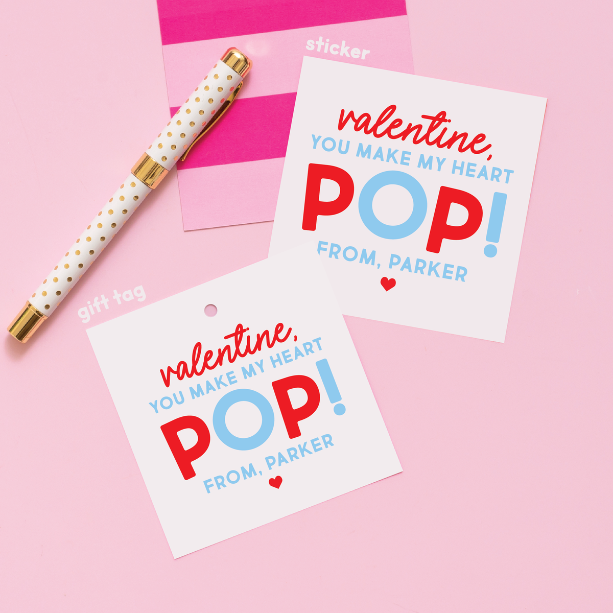 Pop It or Popcorn Valentine&#39;s Stickers or Gift Tags Blue