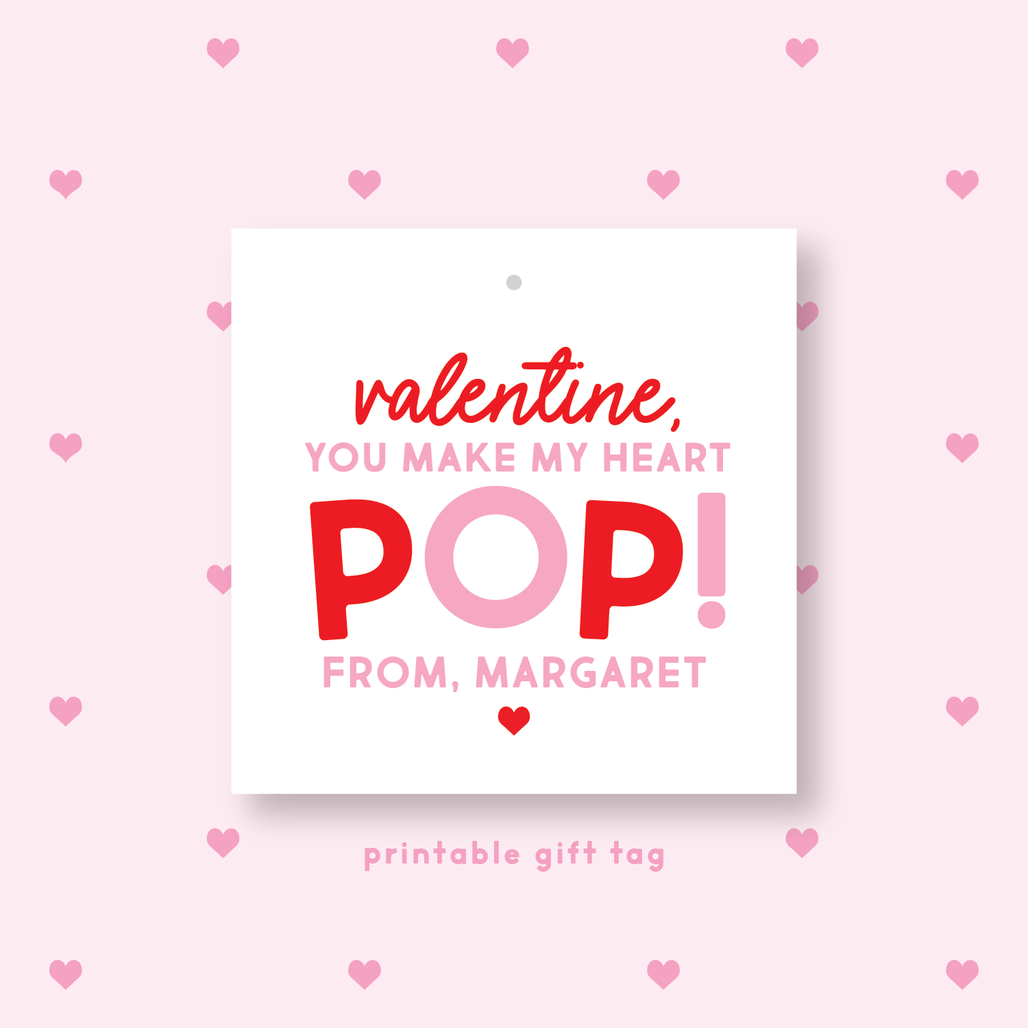 PRINTABLE Pop It or Popcorn Valentine's Gift Tag or Sticker Pink