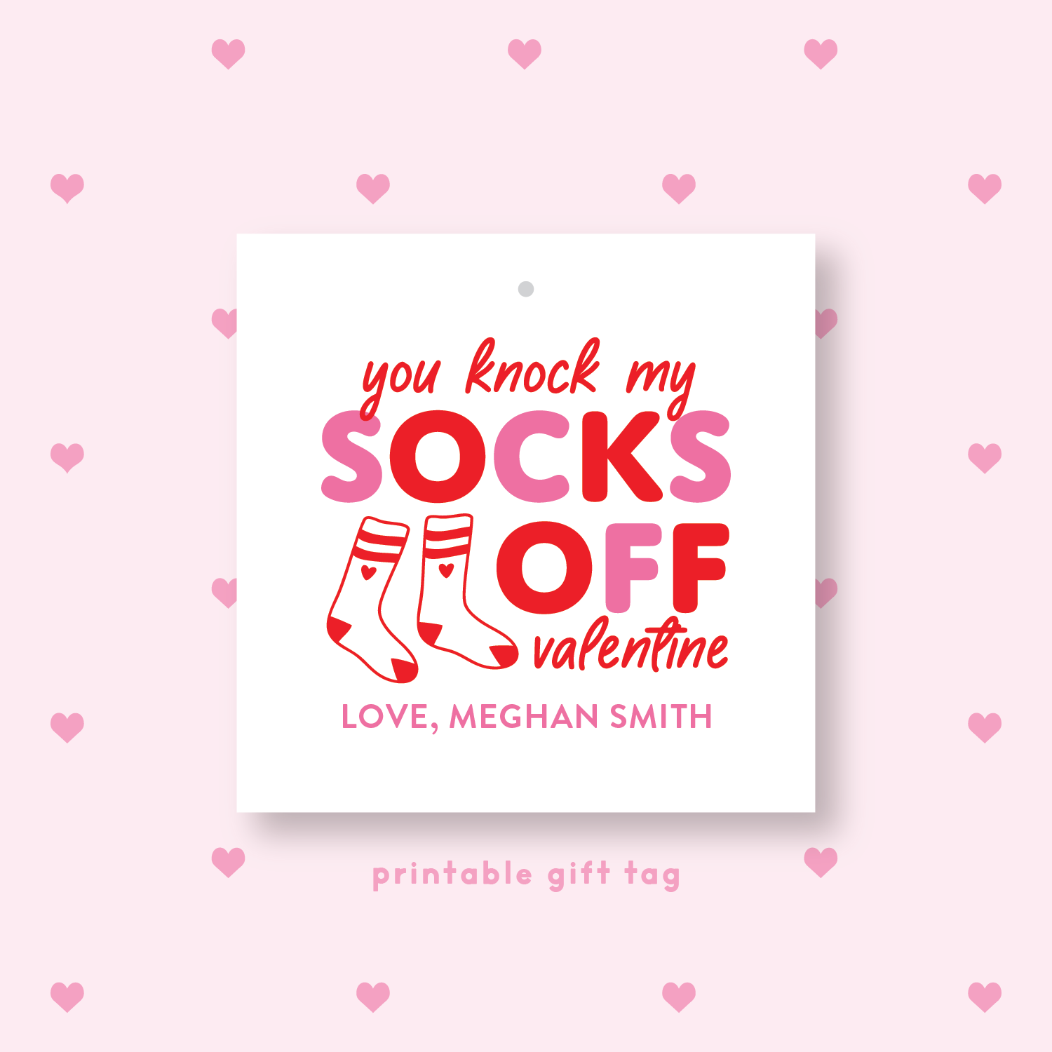 PRINTABLE Socks Valentine's Gift Tag or Sticker Pink