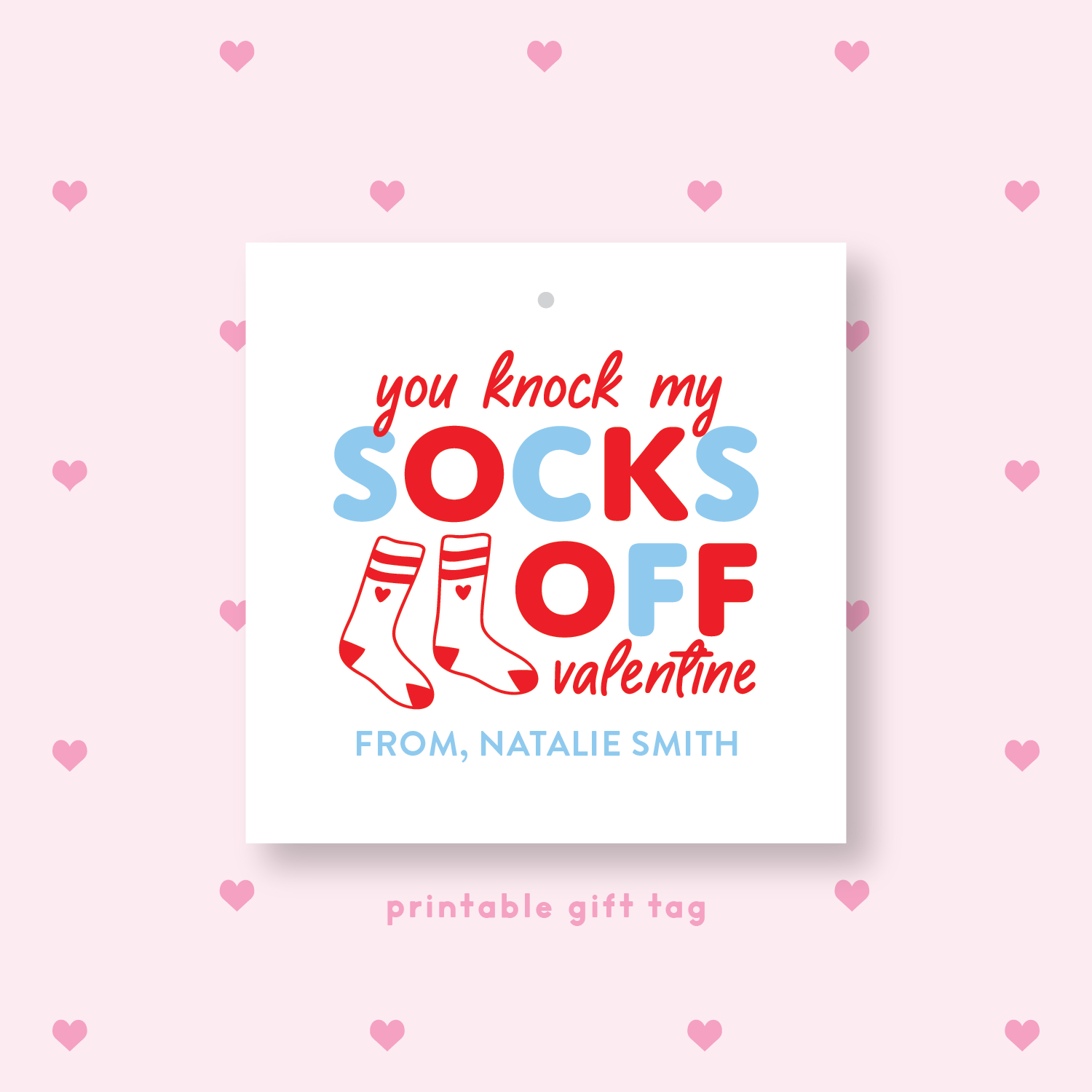 PRINTABLE Socks Valentine's Gift Tag or Sticker Blue