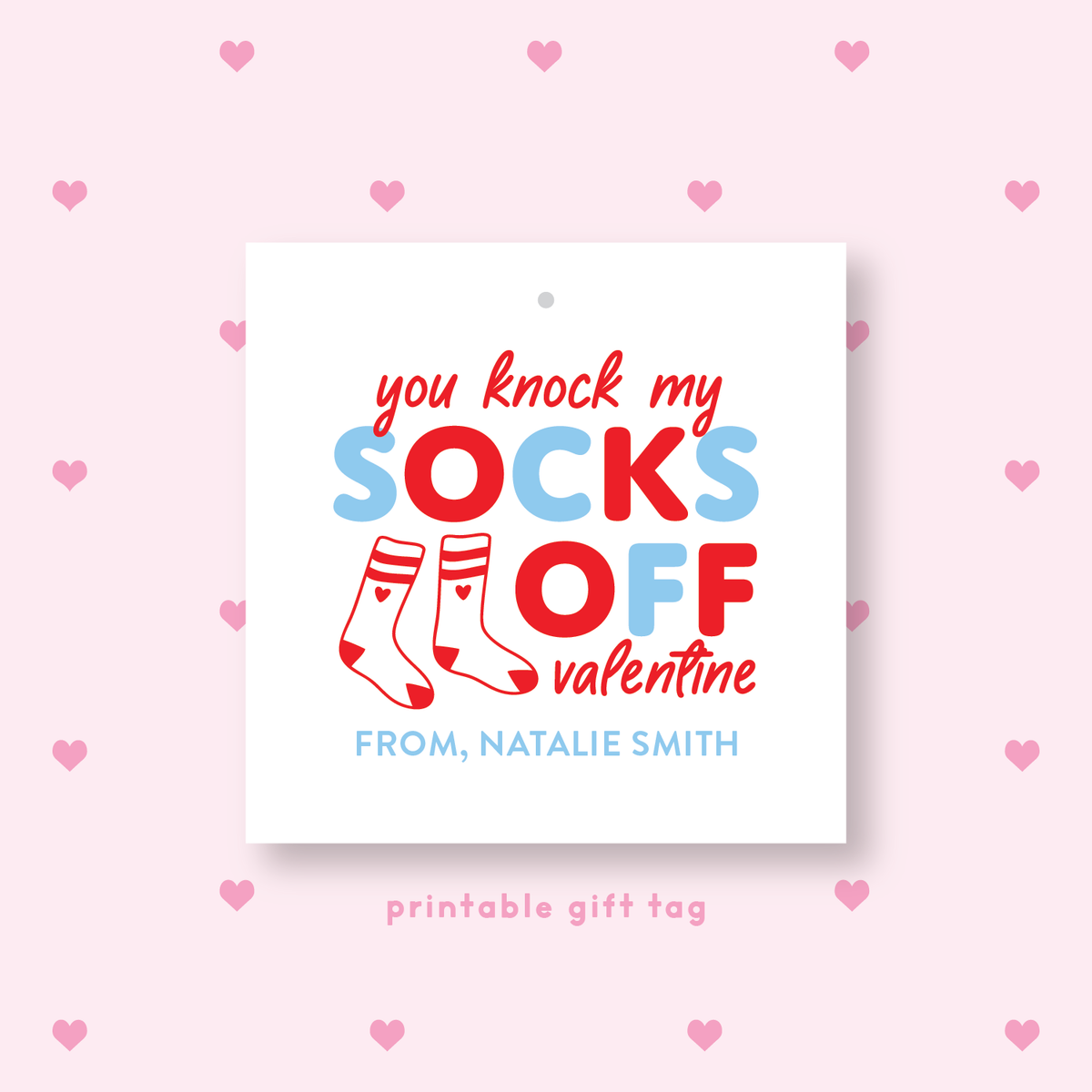 PRINTABLE Socks Valentine&#39;s Gift Tag or Sticker Blue