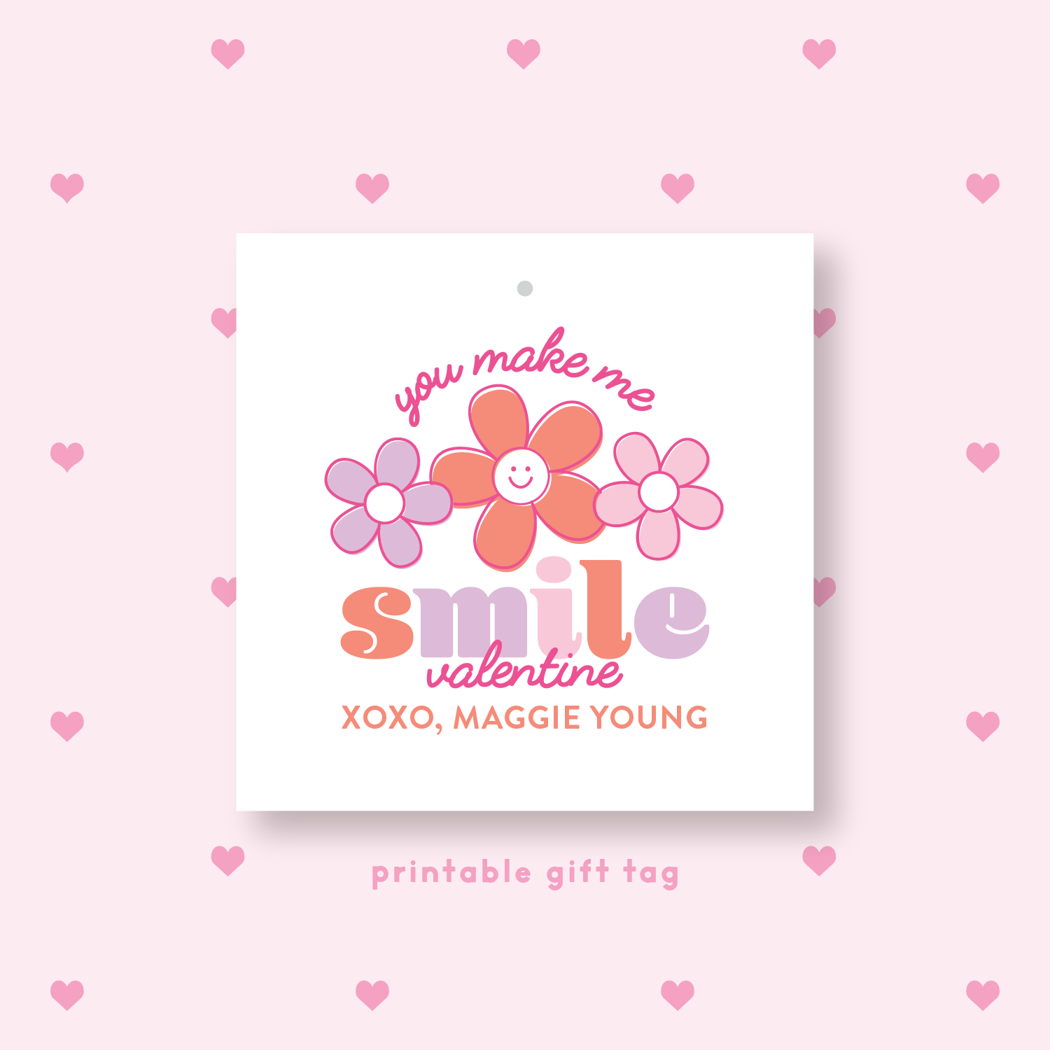PRINTABLE Smile Valentine's Gift Tag or Sticker Pink