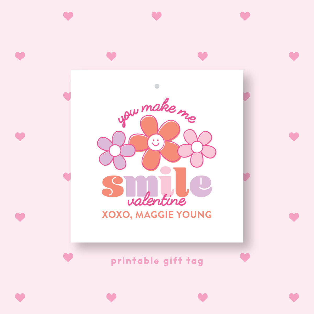 PRINTABLE Smile Valentine&#39;s Gift Tag or Sticker Pink