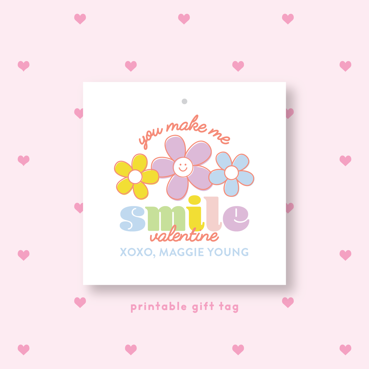 PRINTABLE Smile Valentine&#39;s Gift Tag or Sticker Blue