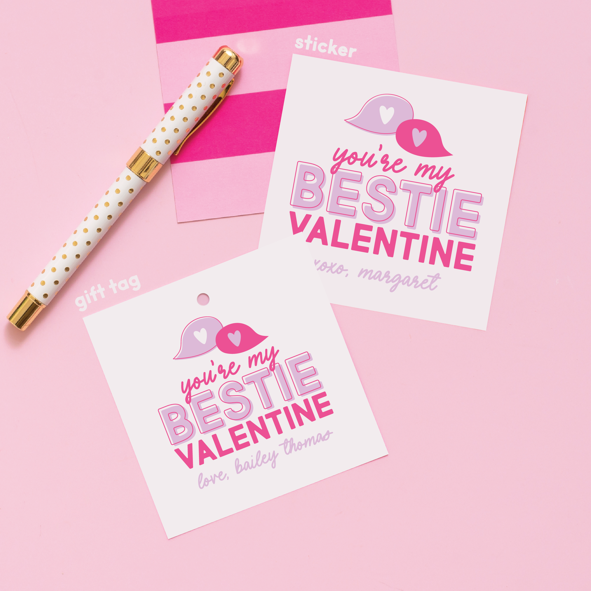 Bestie Valentine's Stickers or Gift Tags Lavender