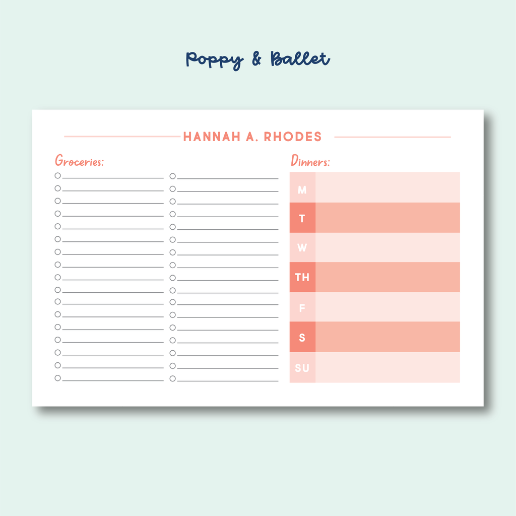 Personalized Meal Planner/Grocery Notepad