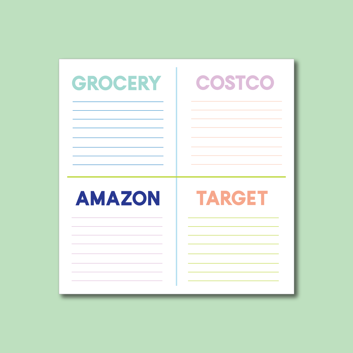 Personalized 4 Store Grocery List
