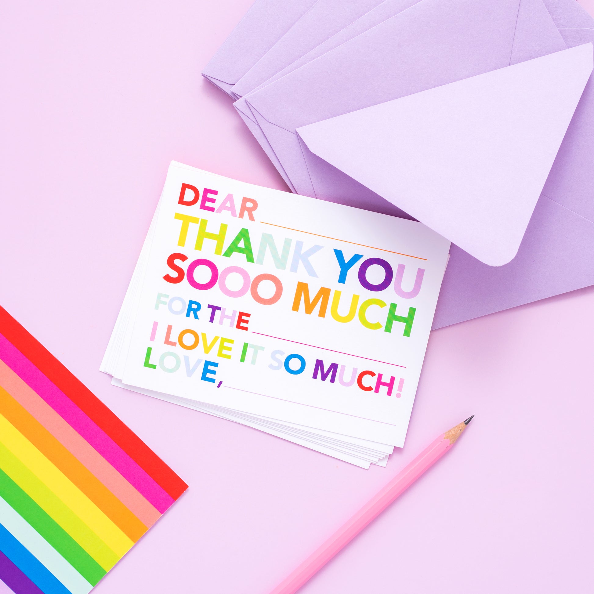 Kids Fill in Thank You Notes - Rainbow
