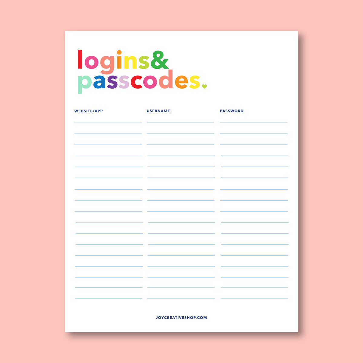 Login &amp; Passwords (FREE) Printable - Joy Creative Shop