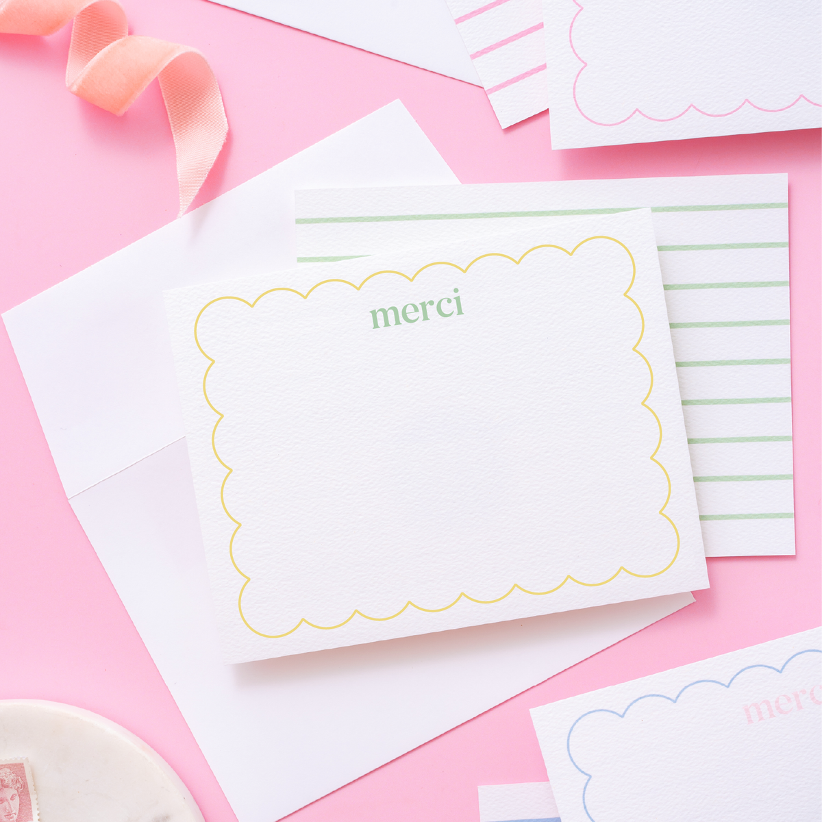 Mary &amp; Crew Gold Foil Scallop Stationery