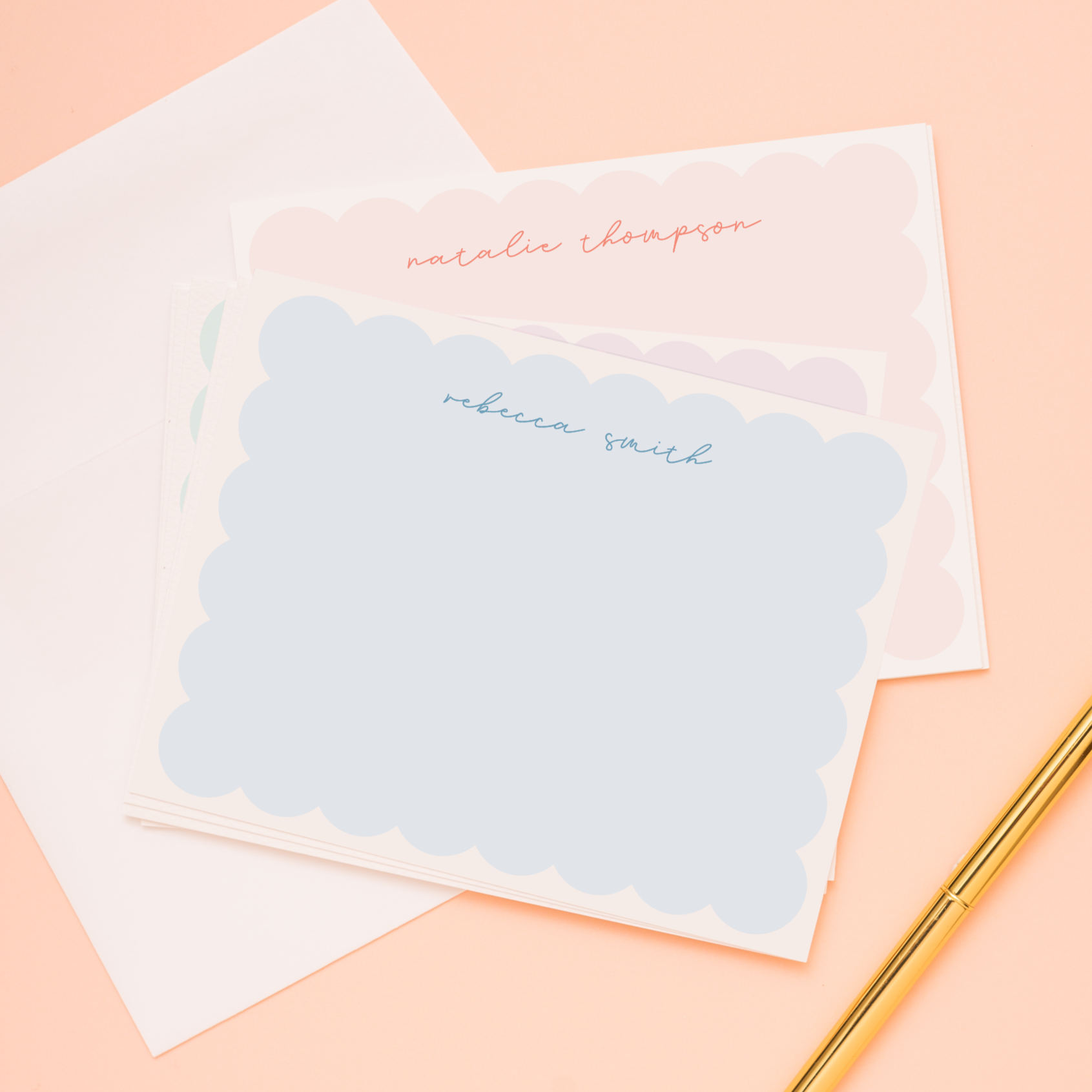 Solid Scallop Personalized Stationery