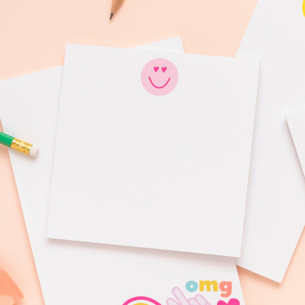 Peace Love and Happy Heart Eyes Pink Smiley Notepad
