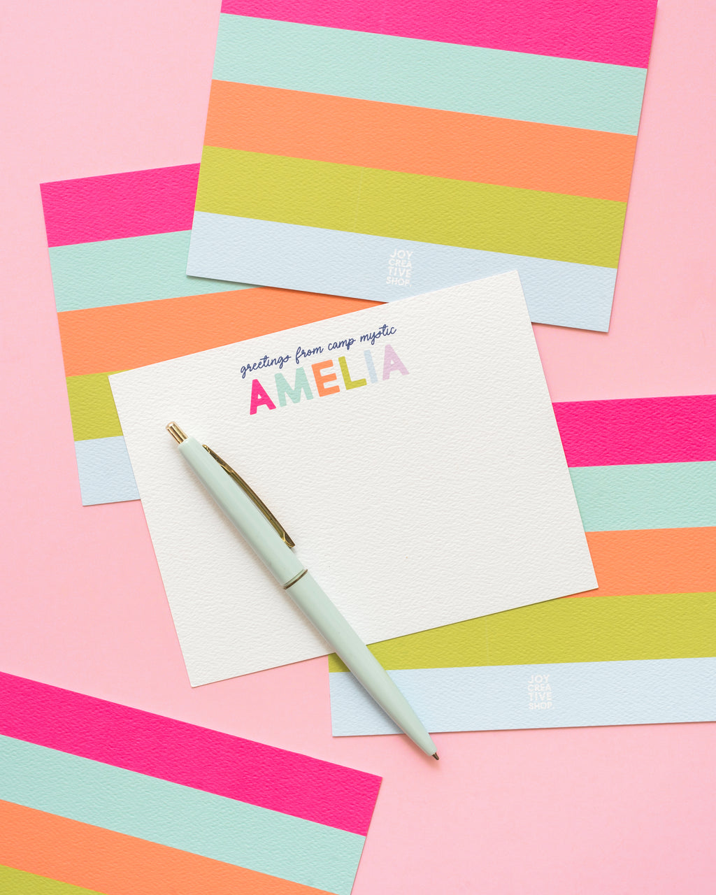 Camp Personalized Stationery - Pink