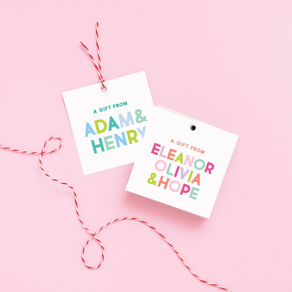 Multicolored Gift Tag, Custom Name Gift Tag, Family Gift Tag, Couples Gift Tag, Hostess Gift, To From Tag, Custom Square Tag 014T