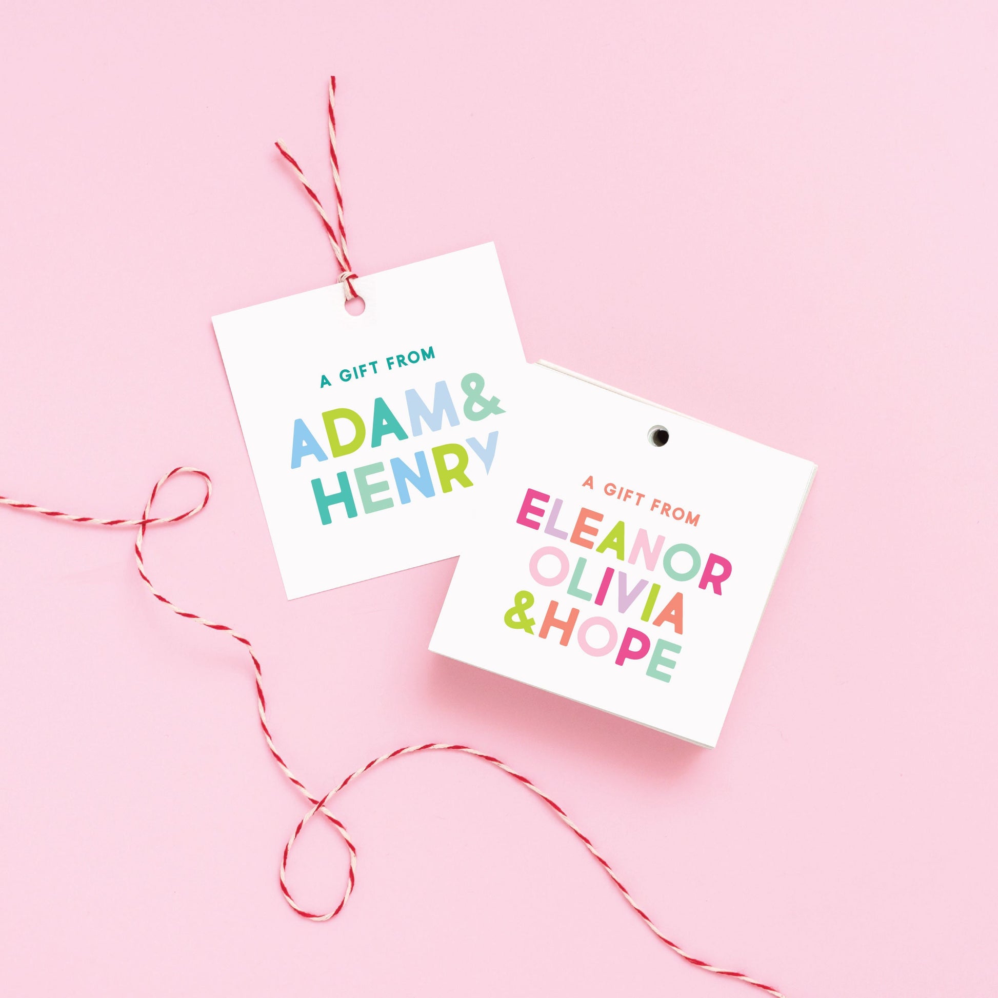 Multicolored Gift Tag, Custom Name Gift Tag, Family Gift Tag, Couples Gift Tag, Hostess Gift, To From Tag, Custom Square Tag 014T
