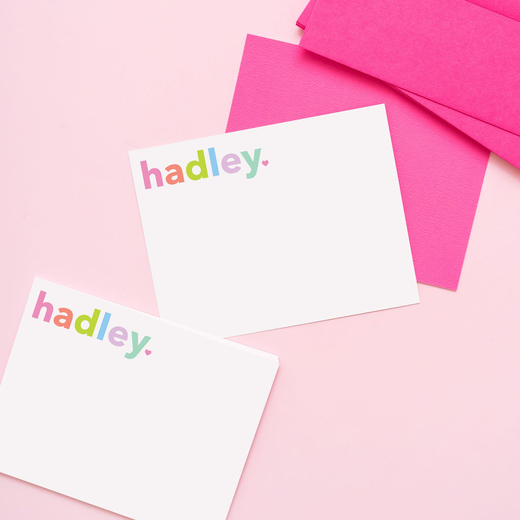 Personalized Color Block Stationery Pinks, Personalized Stationery, Custom Thank you Notes, Kids Stationery, Custom Notecards 035NC